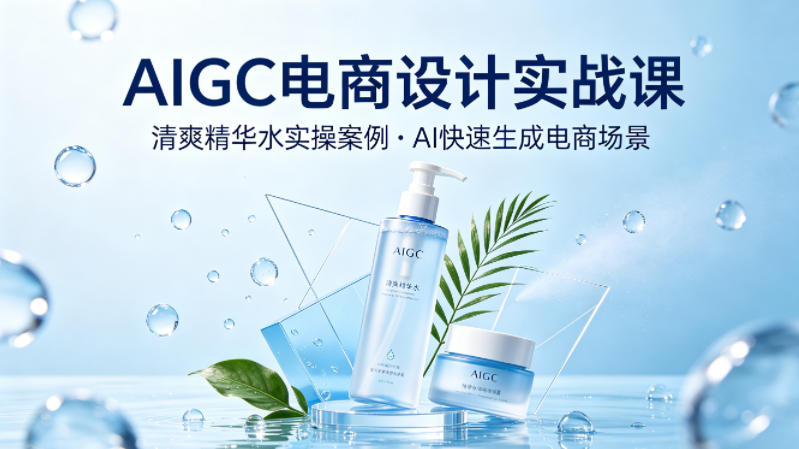 AIGC电商设计实战课，以清爽精华水为实操案例，教你用AI快速生成电商场景-副业资源站