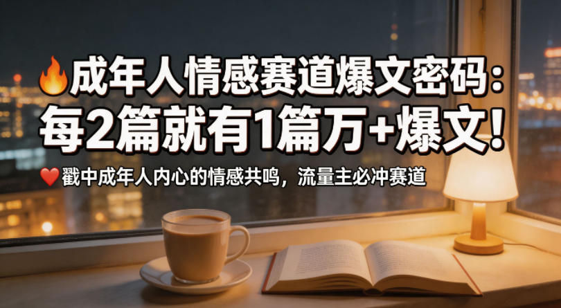公众号流量主成年人情感心理赛道，流量最大，受众最广的主流赛道之一，平均每2篇就有1篇万爆文章-副业资源站