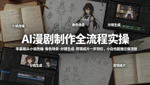 AI漫剧制作全流程实操，零基础从小说改编-角色场景-分镜生成-剪辑成片一步到位，小白也能独立做漫剧-副业资源站