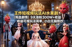 王炸短视频玩法AI水果剧（狗血剧情）9天涨粉300W+收益可观玩法简单，小白无脑照抄，详细拆解玩法-副业资源站