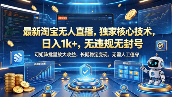 最新淘宝无人直播，独家核心技术，日入1k+，无违规无封号，可矩阵批量放大，长期稳定，无需人工值守【揭秘】-副业资源站