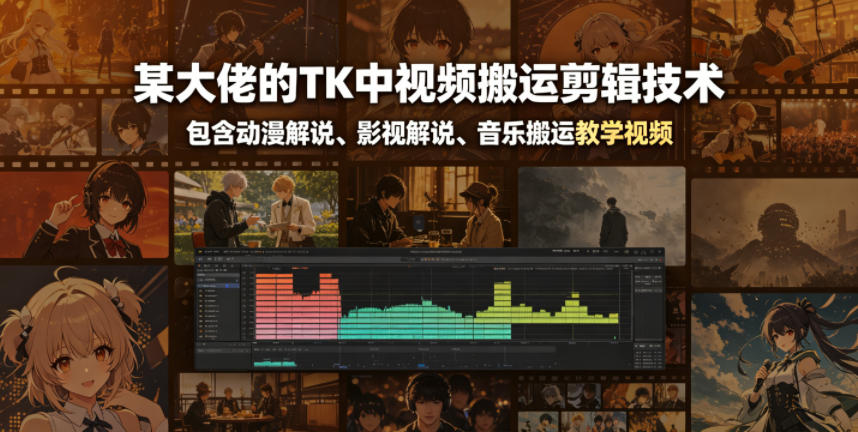某大佬的TK中视频搬运剪辑技术，包含动漫解说、影视解说、音乐搬运教学视频-副业资源站