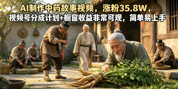 AI制作中药故事视频，涨粉35.8W，视频号分成计划+橱窗收益非常可观，简单易上手-副业资源站