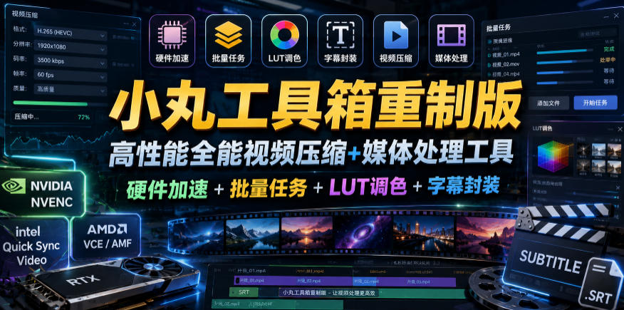 小丸工具箱重制版–高性能全能视频压缩+媒体处理工具｜硬件加速+批量任务+LUT调色+字幕封装-副业资源站