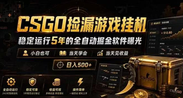 CSGO捡漏游戏挂G，稳定运行5年的全自动掘金软件曝光，小白也可当天学会，当天见收益，日入500+【揭秘】-副业资源站