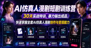 AI仿真人漫剧短剧训练营，30天实战特训，暴力输出成品，快速掌握全套AI仿真人漫剧创作与变现能力-副业资源站