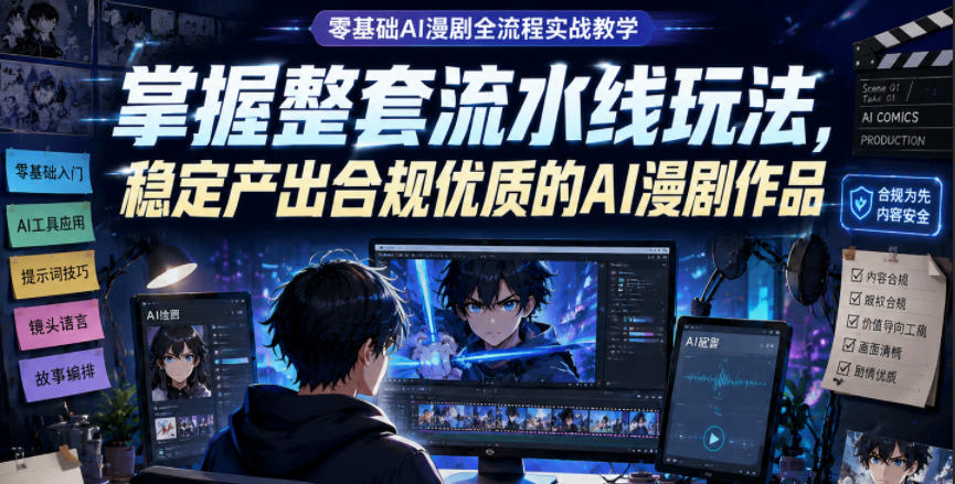零基础AI漫剧全流程实战教学，掌握整套流水线玩法，稳定产出合规优质的AI漫剧作品-副业资源站
