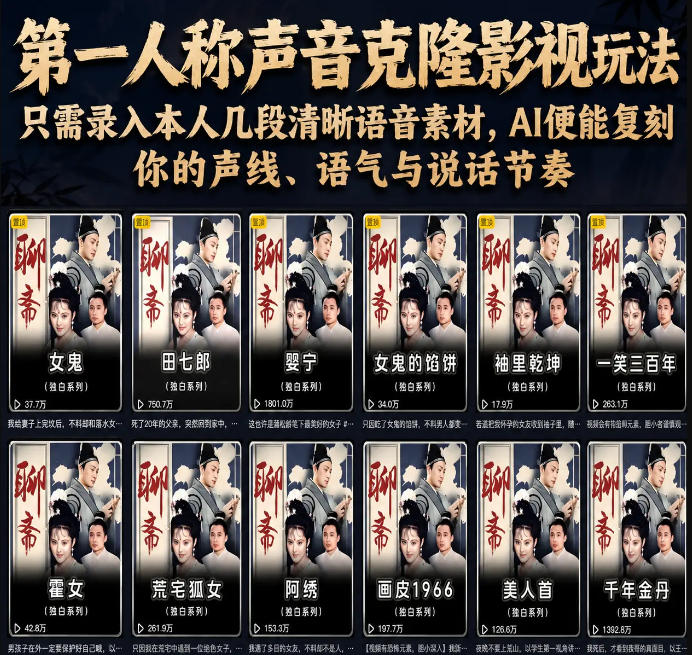 第一人称声音克隆影视玩法，只需录入本人几段清晰语音素材，AI便能复刻你的声线、语气与说话节奏-副业资源站