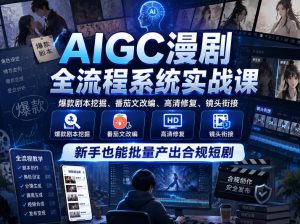 AIGC漫剧全流程系统实战课，爆款剧本挖掘、番茄文改编、高清修复、镜头衔接，新手也能批量产出合规短剧-副业资源站