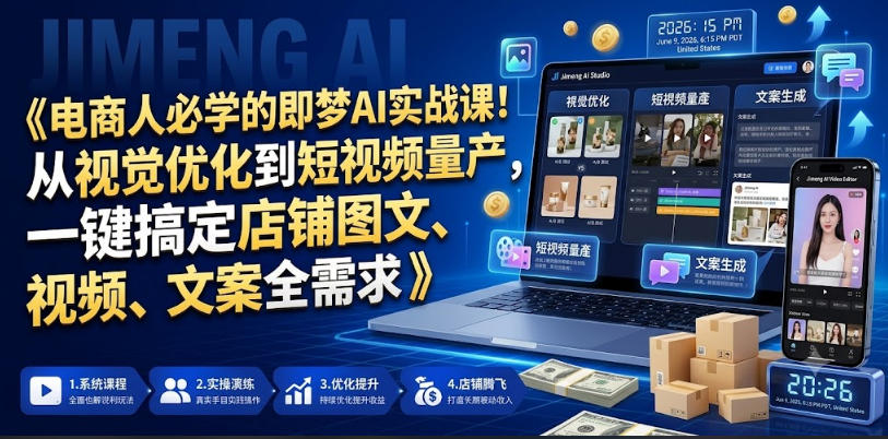 电商人必学的即梦AI实战课！从视觉优化到短视频量产，一键搞定店铺图文、视频、文案全需求-副业资源站