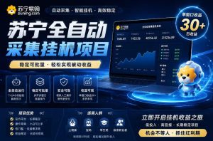 苏宁全自动采集挂G项目，稳定可批量，单窗口收益30+，可矩阵放大收益【揭秘】-副业资源站