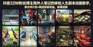 抖音32W粉丝博主局外人笔记的体验人生副本动画教学，拿伙伴计划+精选独家收益，新赛道新涨粉快【录制版】-副业资源站