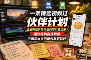一条精选视频过伙伴计划，还没有过伙伴计划的可以看过来，超详细的实操教程，不用花米自己操作就可以过-副业资源站