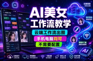 AI美女工作流教学,云端工作流出图,手机电脑均可,不需要配置,快速起号涨粉-副业资源站