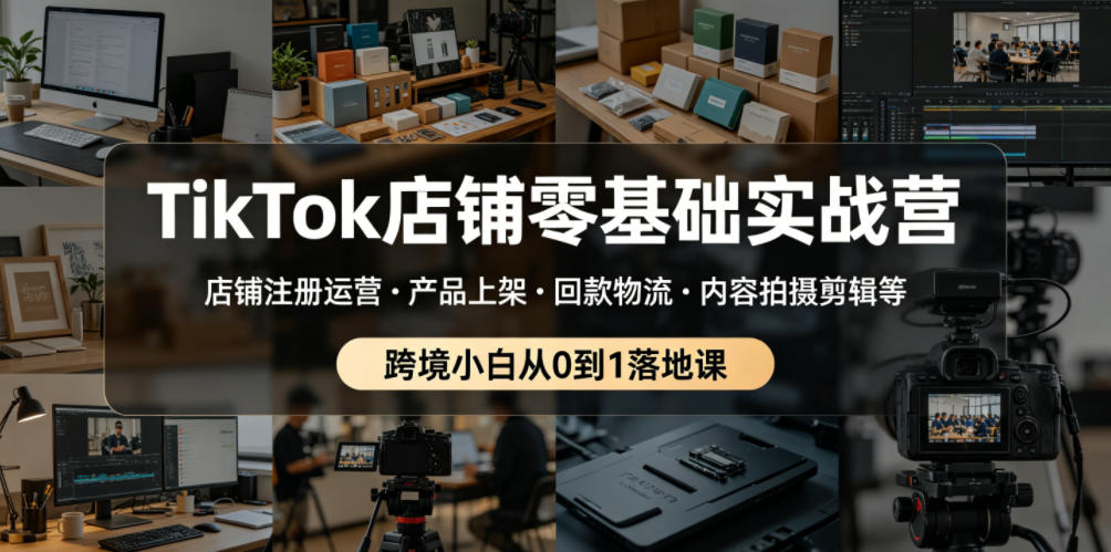TikTok店铺零基础实战营，店铺注册运营・产品上架・回款物流・内容拍摄剪辑等 ，跨境小白从0到1落地课-副业资源站