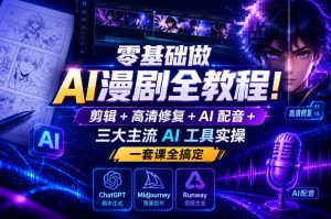 零基础做AI漫剧全教程！剪辑+高清修复+AI配音+三大主流AI工具实操，一套课全搞定-副业资源站