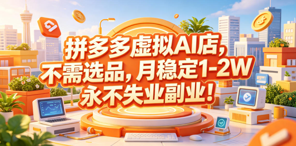 拼多多虚拟AI店，不需选品，月稳定1-2W，永不失业副业！【揭秘】-副业资源站