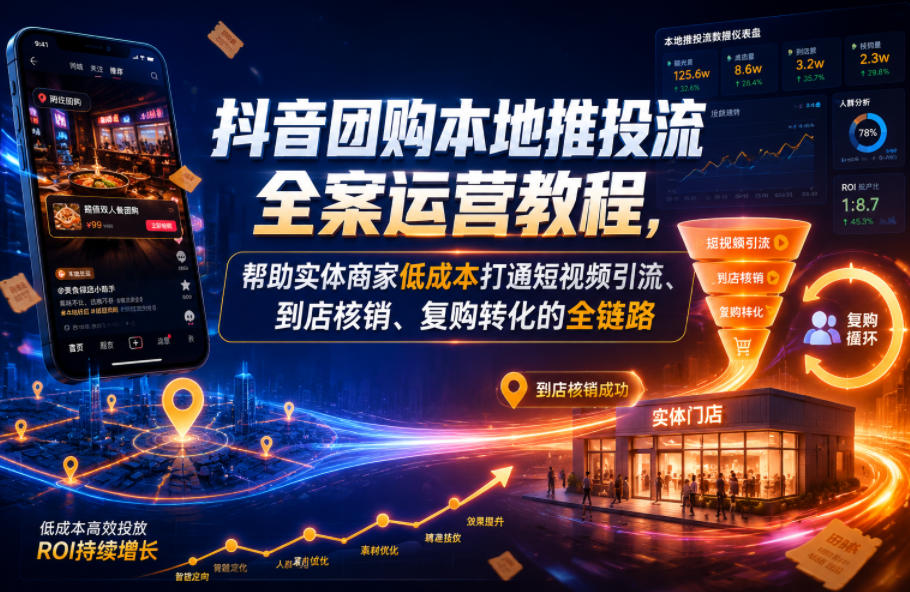抖音团购本地推投流全案运营教程，帮助实体商家低成本打通短视频引流、到店核销、复购转化的全链路-副业资源站