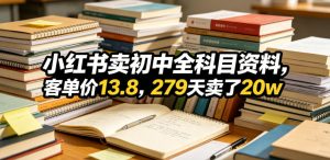小红书卖初中全科目资料，客单价13.8，279天卖了20w-副业资源站