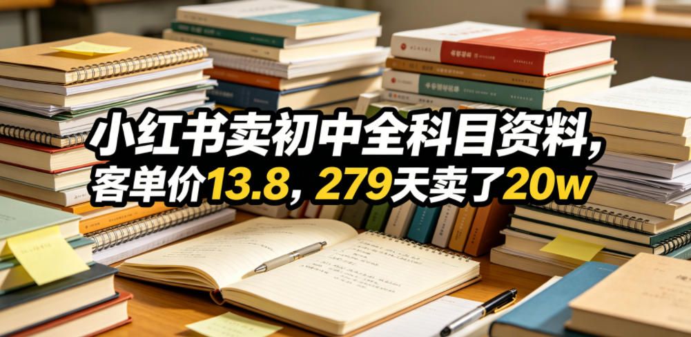 小红书卖初中全科目资料，客单价13.8，279天卖了20w-副业资源站