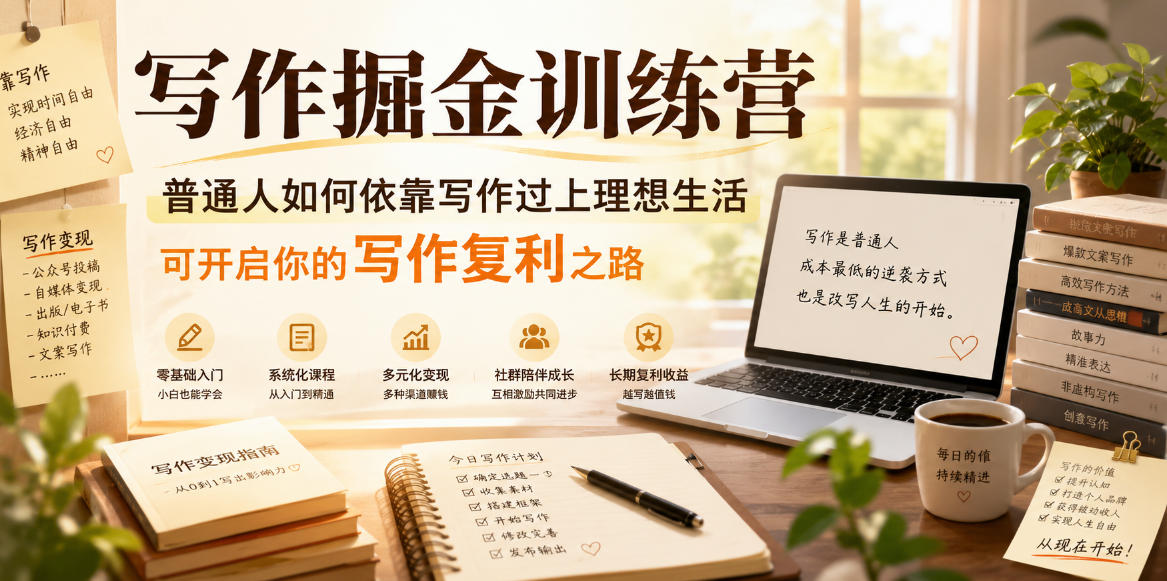 写作掘金训练营，普通人如何依靠写作过上理想生活，可开启你的写作复利之路（更新6月）-副业资源站