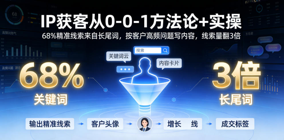 IP获客从0-1方法论+实操，68%精准线索来自长尾词，按客户高频问题写内容，线索量翻3倍-副业资源站