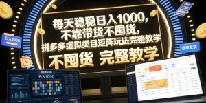 每天稳稳日入1000，不靠带货不囤货，拼多多虚拟类目矩阵玩法完整教学【揭秘】-副业资源站