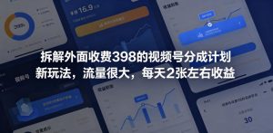 拆解外面收费398的视频号分成计划新玩法，流量很大，每天2张左右收益-副业资源站