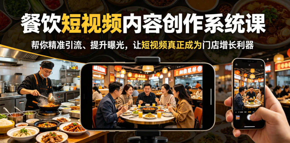 餐饮短视频内容创作系统课，帮你精准引流、提升曝光，让短视频真正成为门店增长利器-副业资源站
