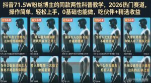 抖音71.5W粉丝博主的同款两性科普教学，2026热门赛道，操作简单，轻松上手，0基础也能做，吃伙伴+精选收益-副业资源站