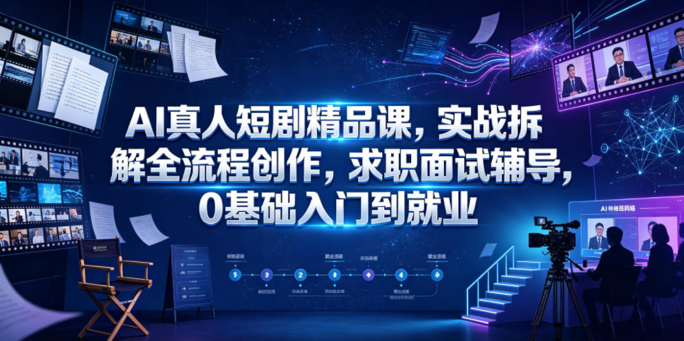 AI真人短剧精品课，实战拆解全流程创作，求职面试辅导，0基础入门到就业-副业资源站