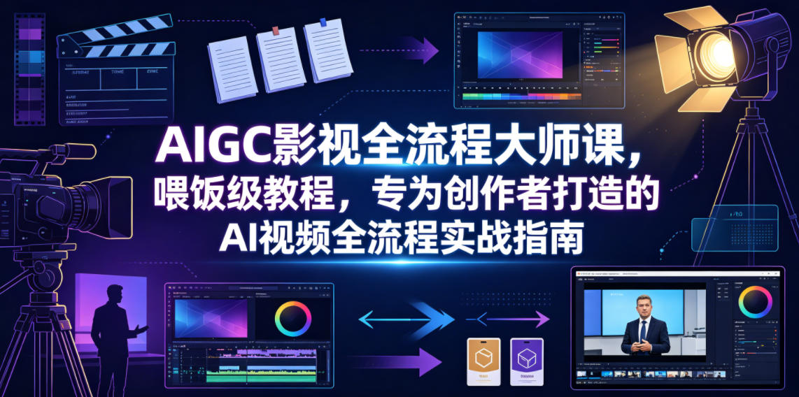 AIGC影视全流程大师课，喂饭级教程，专为创作者打造的AI视频全流程实战指南-副业资源站
