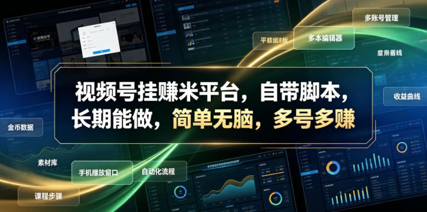 视频号挂賺米平台，自带脚本，长期能做，简单无脑，多号多賺【揭秘】-副业资源站