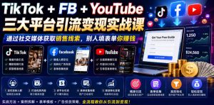 TikTok+FB+YouTube三大平台引流变现实战课，通过社交媒体获取销售线索，别人填表单你賺钱【原创双语字幕】-副业资源站