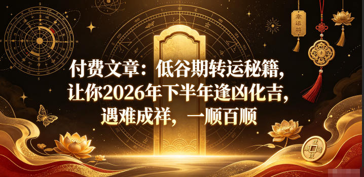 付费文章：低谷期转运秘籍，让你2026年下半年逢凶化吉，遇难成祥，一顺百顺-副业资源站