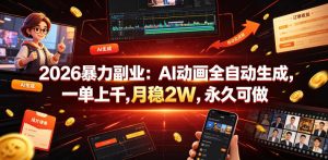 2026暴力副业：AI动画全自动生成，一单上千，月稳2W，永久可做【揭秘】-副业资源站