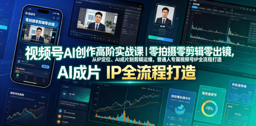 视频号AI创作高阶实战课｜零拍摄零剪辑零出镜，从IP定位、AI成片到剪辑运维，普通人专属视频号IP全流程打造-副业资源站