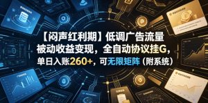 【闷声红利期】低调广告流量被动收益变现，全自动协议挂G，单日入账260+，可无限矩阵（附系统）【揭秘】-副业资源站