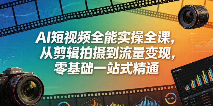 AI短视频全能实操全课，从剪辑拍摄到流量变现，零基础一站式精通-副业资源站