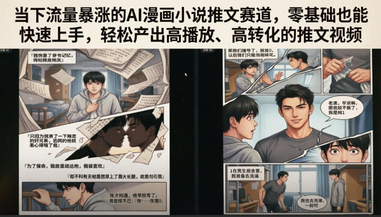 当下流量暴涨的AI漫画小说推文赛道，零基础也能快速上手，轻松产出高播放、高转化的推文视频-副业资源站