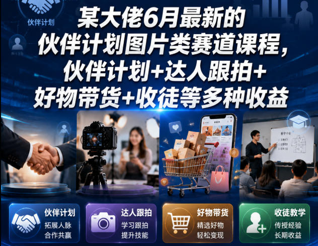 某大佬6月最新的伙伴计划图片类赛道课程，伙伴计划+达人跟拍+好物带货+收徒等多种收益-副业资源站