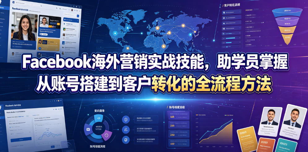 Facebook海外营销实战技能，助学员掌握从账号搭建到客户转化的全流程方法-副业资源站
