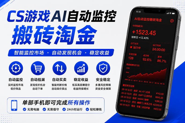 CS游戏AI自动监控搬砖淘金，稳定运行多年，支持任何形式验证，日入300+【揭秘】-副业资源站