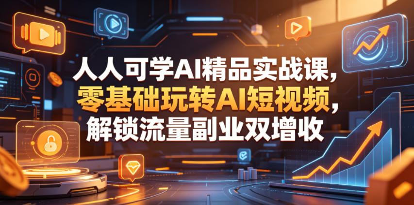人人可学AI精品实战课，零基础玩转AI短视频，解锁流量副业双增收-副业资源站