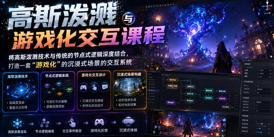 高斯泼溅与游戏化交互课程，将高斯泼溅技术与传统的节点式逻辑深度结合，打造一套“游戏化”的沉浸式场景的交互系统-副业资源站