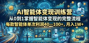 AI智能体变现训练营，从0到1掌握智能体变现的完整流程，每款智能体单次利润40—100+，月入1W+-副业资源站
