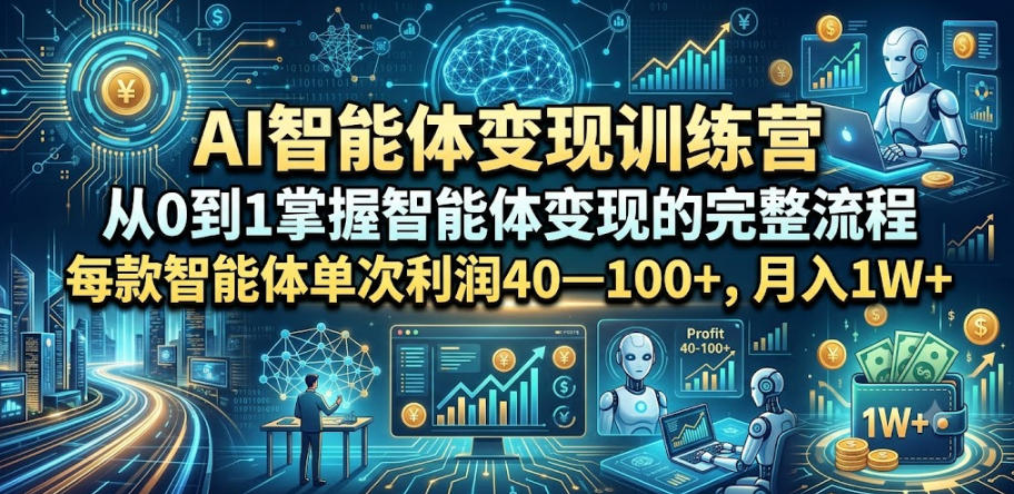 AI智能体变现训练营，从0到1掌握智能体变现的完整流程，每款智能体单次利润40—100+，月入1W+-副业资源站