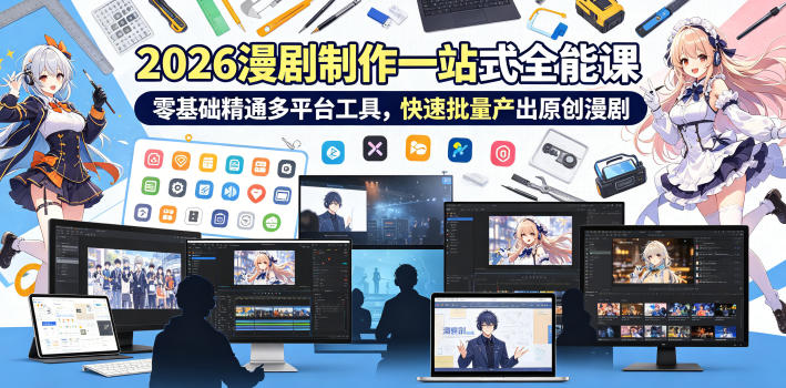 2026 AI漫剧制作一站式全能课，零基础精通多平台工具，快速批量产出原创漫剧-副业资源站