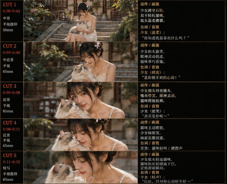美女和猫故事提示词，人物一致性提示词+故事板-副业资源站