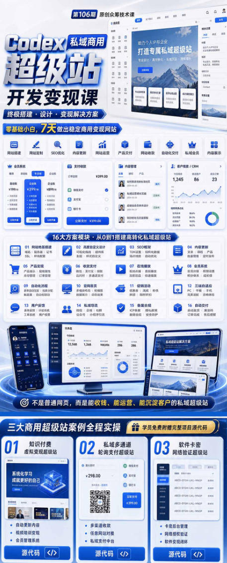 Codex私域商用超级站Ai开发变现课，7天带你从零基础到能自己动手做出能收钱、能运营、能沉淀客户的私域超级站-副业资源站